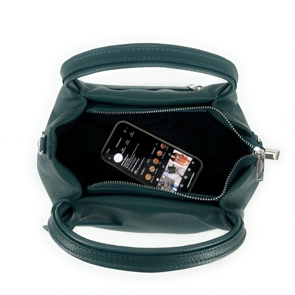Sac à main en cuir grainé BUBBLE Bleu vert canard - Image 8