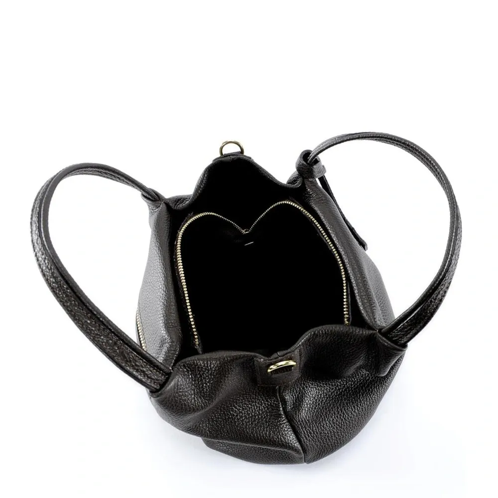 Sac à main en cuir grainé BUBBLE Chocolat - Image 4