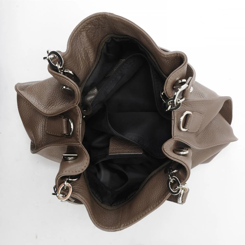 Sac à main en cuir grainé DENZEL Taupe foncé - Image 5