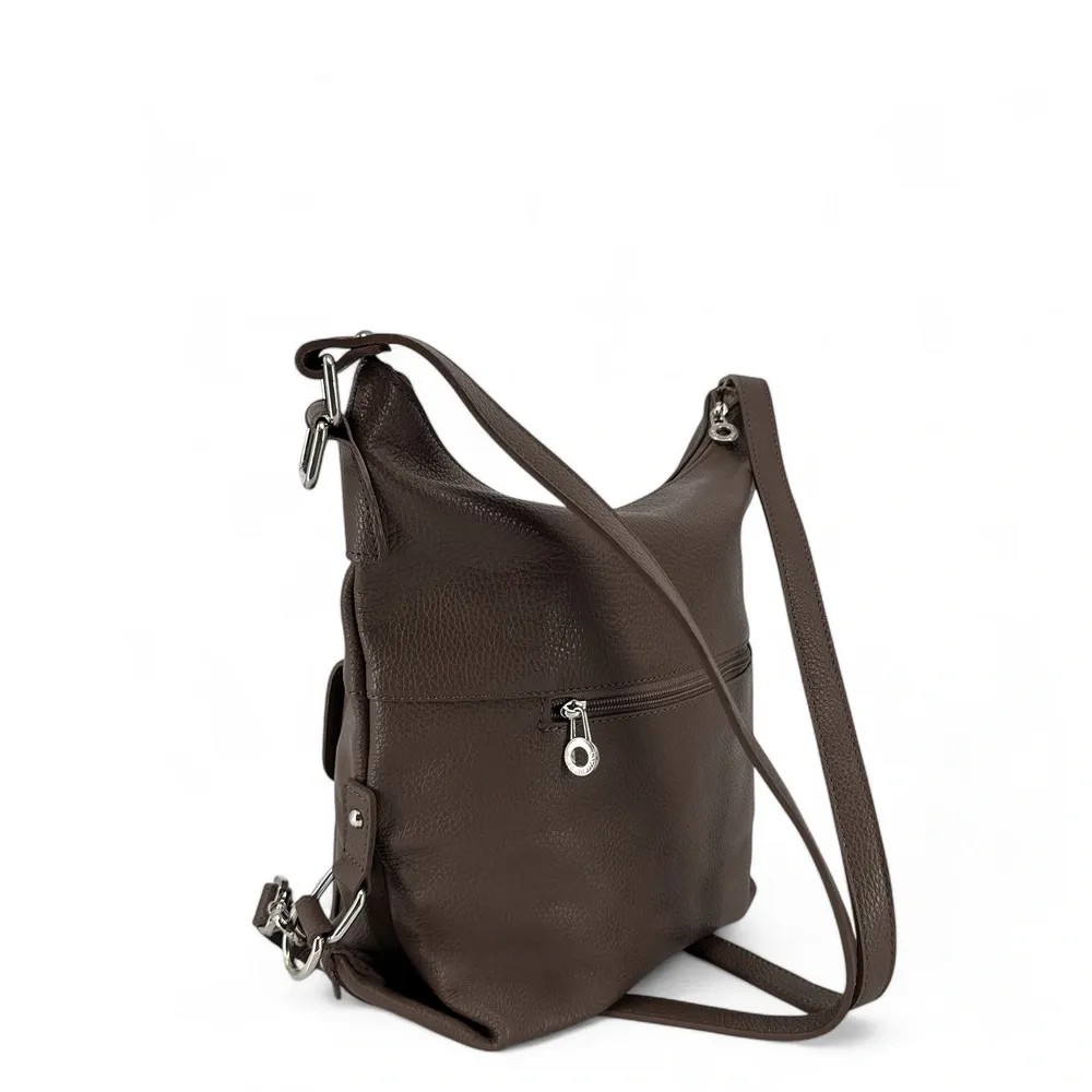 Sac multiposition en cuir grainé RIMINI Chocolat - Image 4
