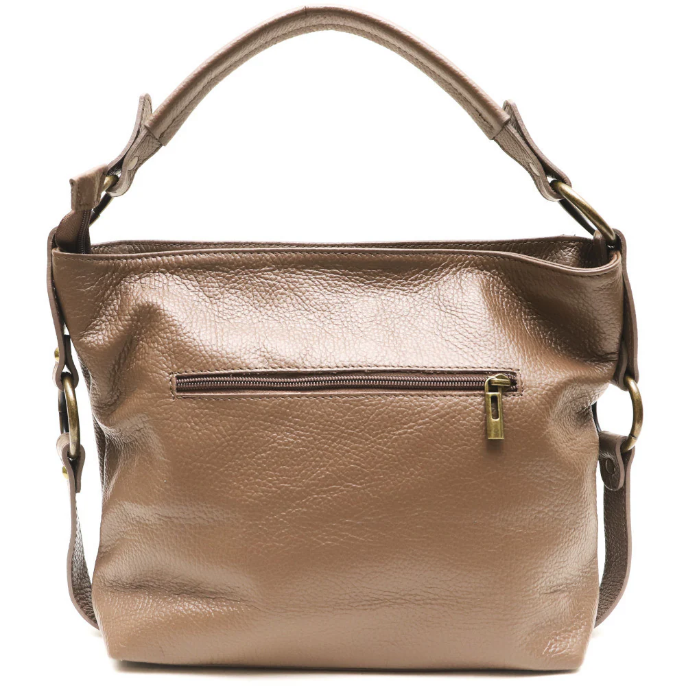 Sac à main en cuir grainé italien SETE B Taupe foncé - Image 3