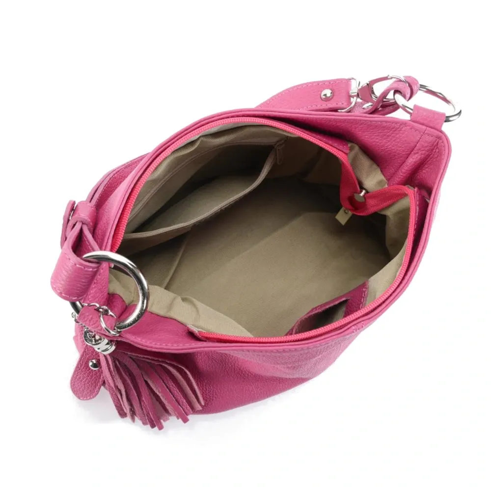 Sac à main en cuir grainé LOBE Rose fuchsia - Image 3