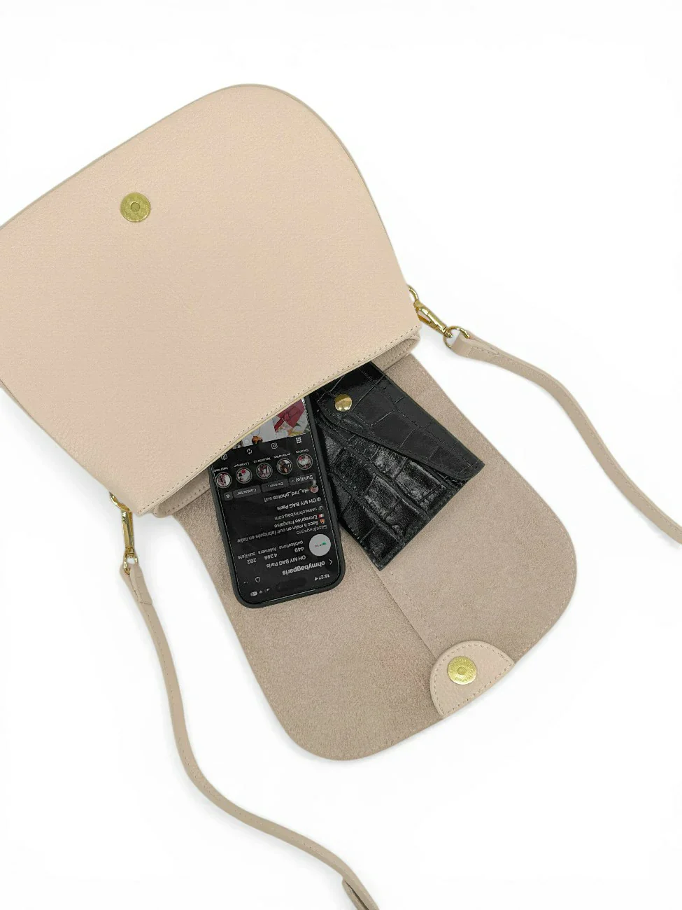 Sac à main en cuir grainé LOUIE Beige crème - Image 3