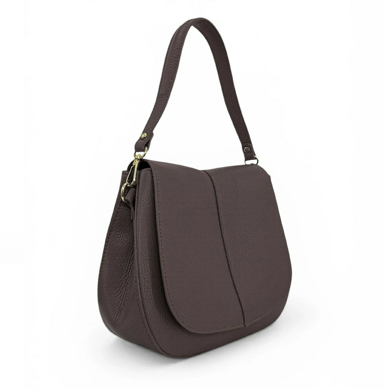 Sac à main en cuir grainé LOUIE Marron chocolat - Image 2
