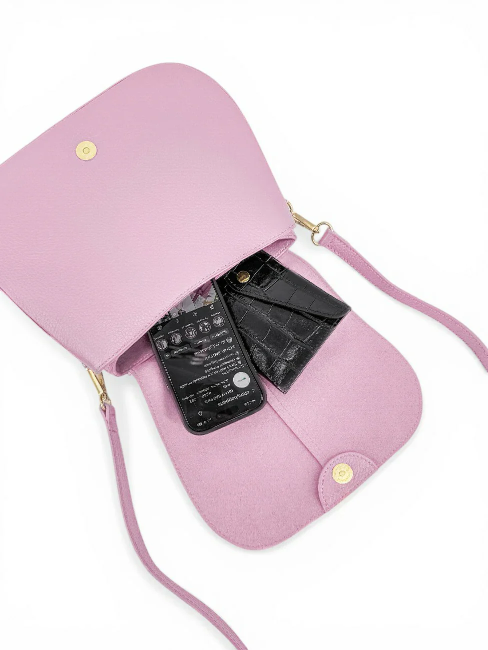 Sac à main en cuir grainé LOUIE Rose pastel - Image 3