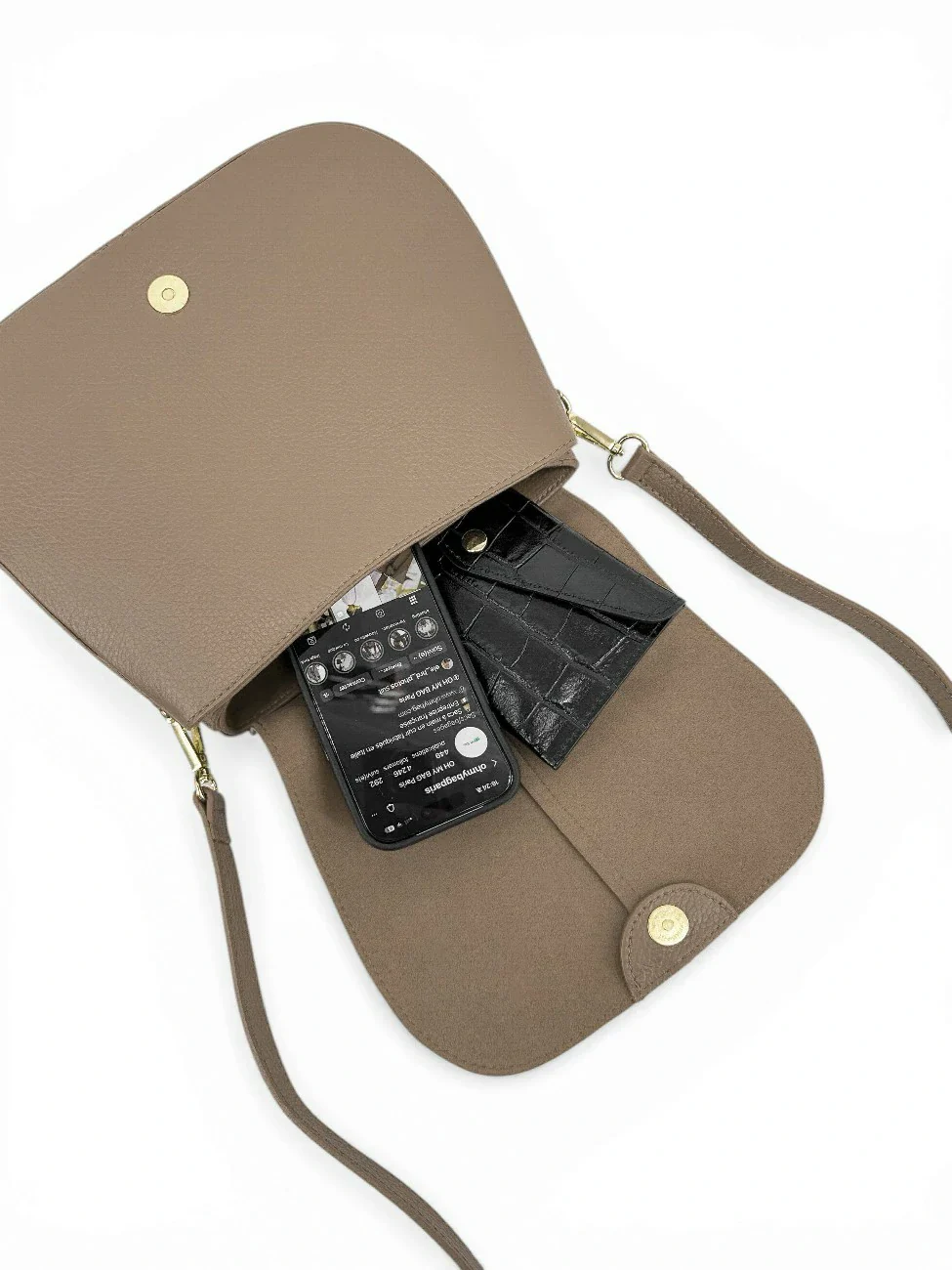 Sac à main en cuir grainé LOUIE Taupe foncé - Image 3