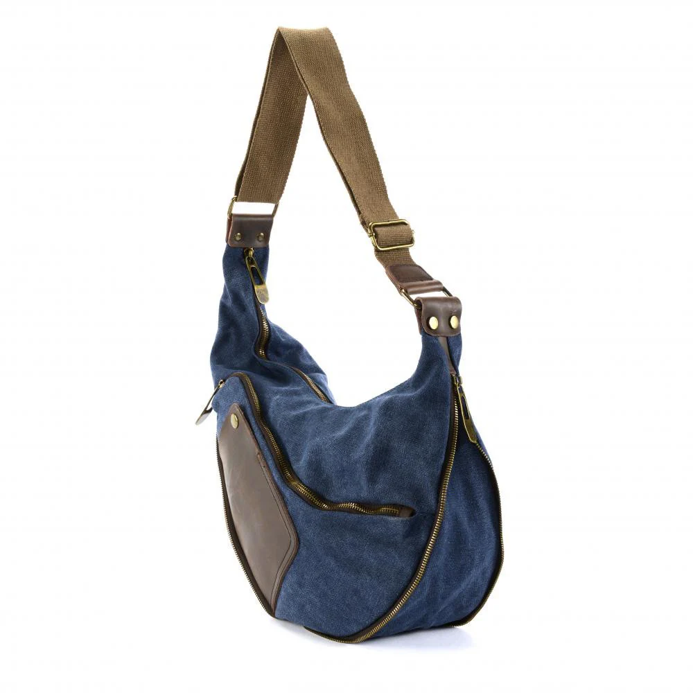 Sac besace holster en cuir italien et toile FEROE Bleu - Image 3