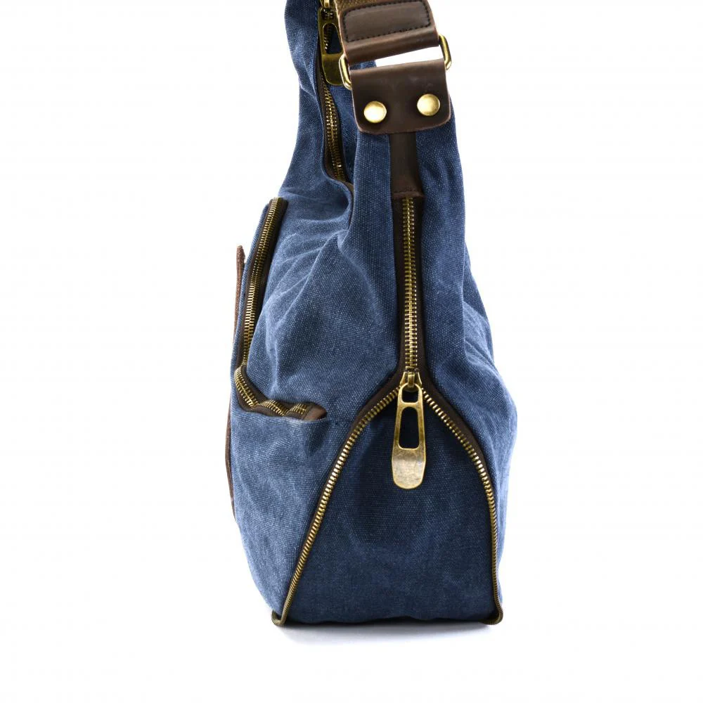 Sac besace holster en cuir italien et toile FEROE Bleu - Image 4