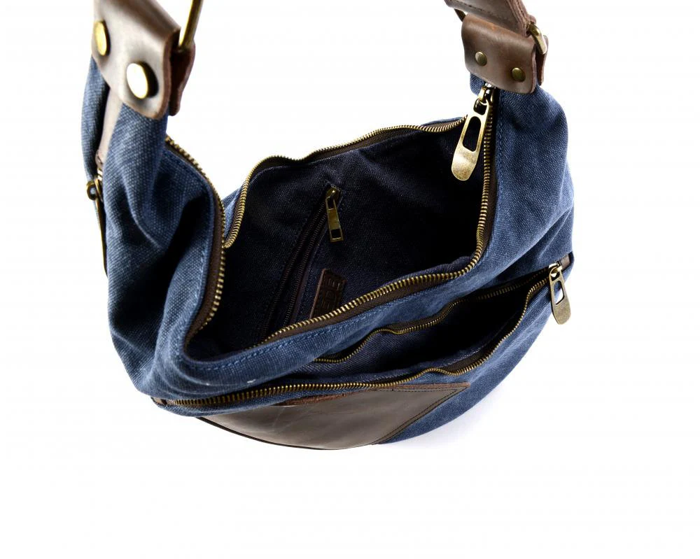 Sac besace holster en cuir italien et toile FEROE Bleu - Image 5