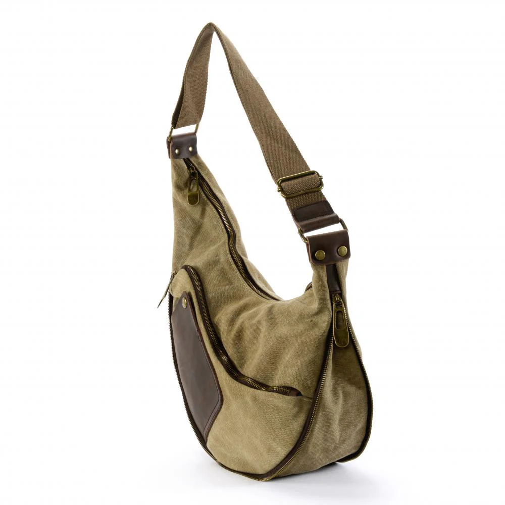 Sac besace holster en cuir italien et toile FEROE Taupe - Image 3