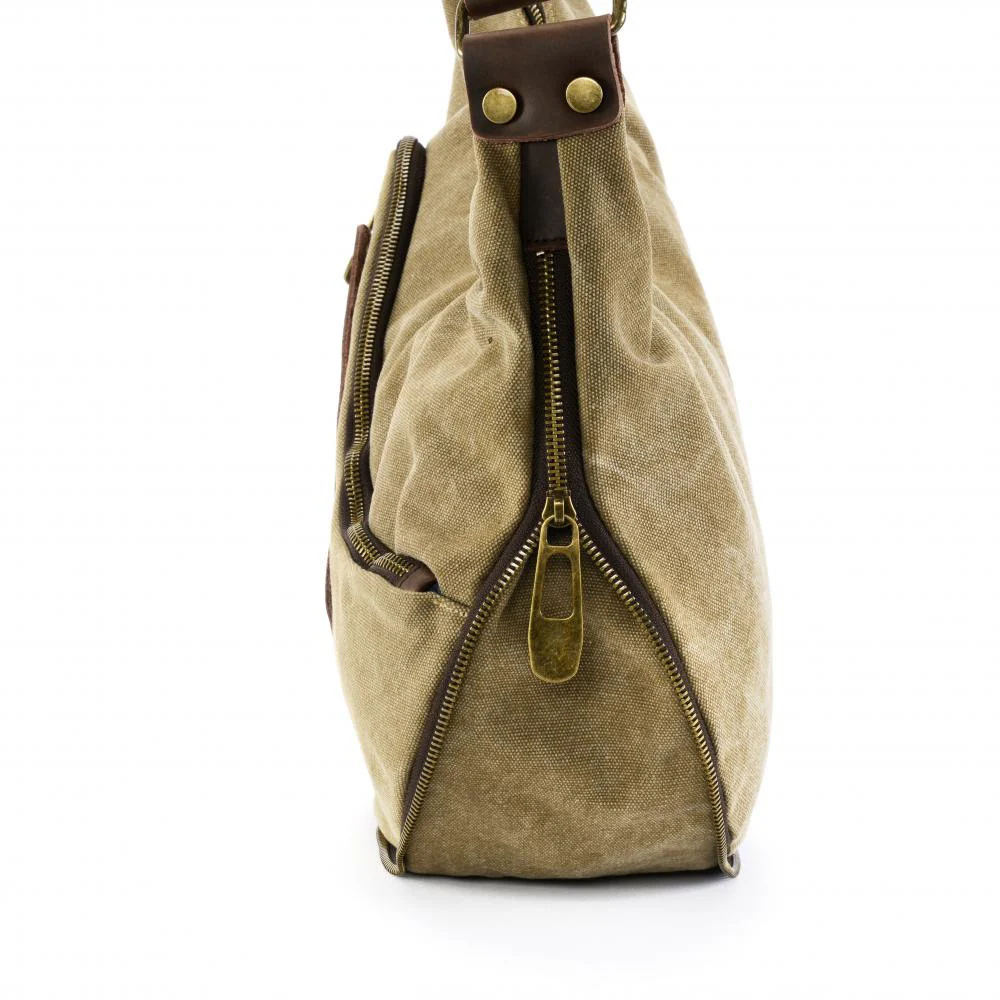 Sac besace holster en cuir italien et toile FEROE Taupe - Image 4