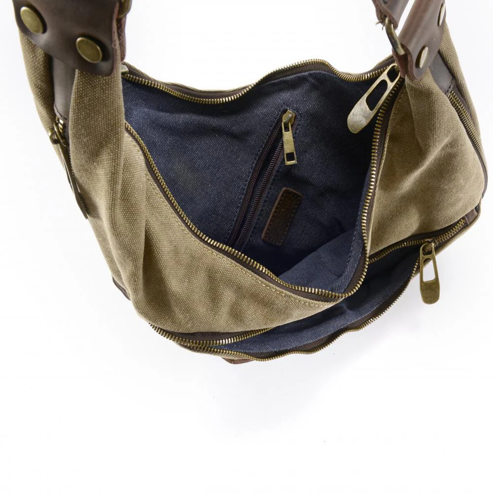Sac besace holster en cuir italien et toile FEROE Taupe - Image 5