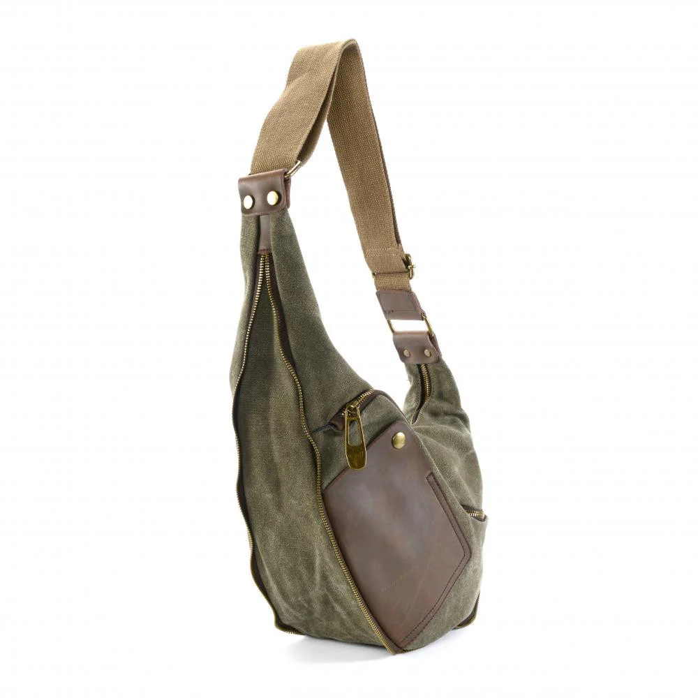 Sac besace holster en cuir italien et toile FEROE Vert olive - Image 3