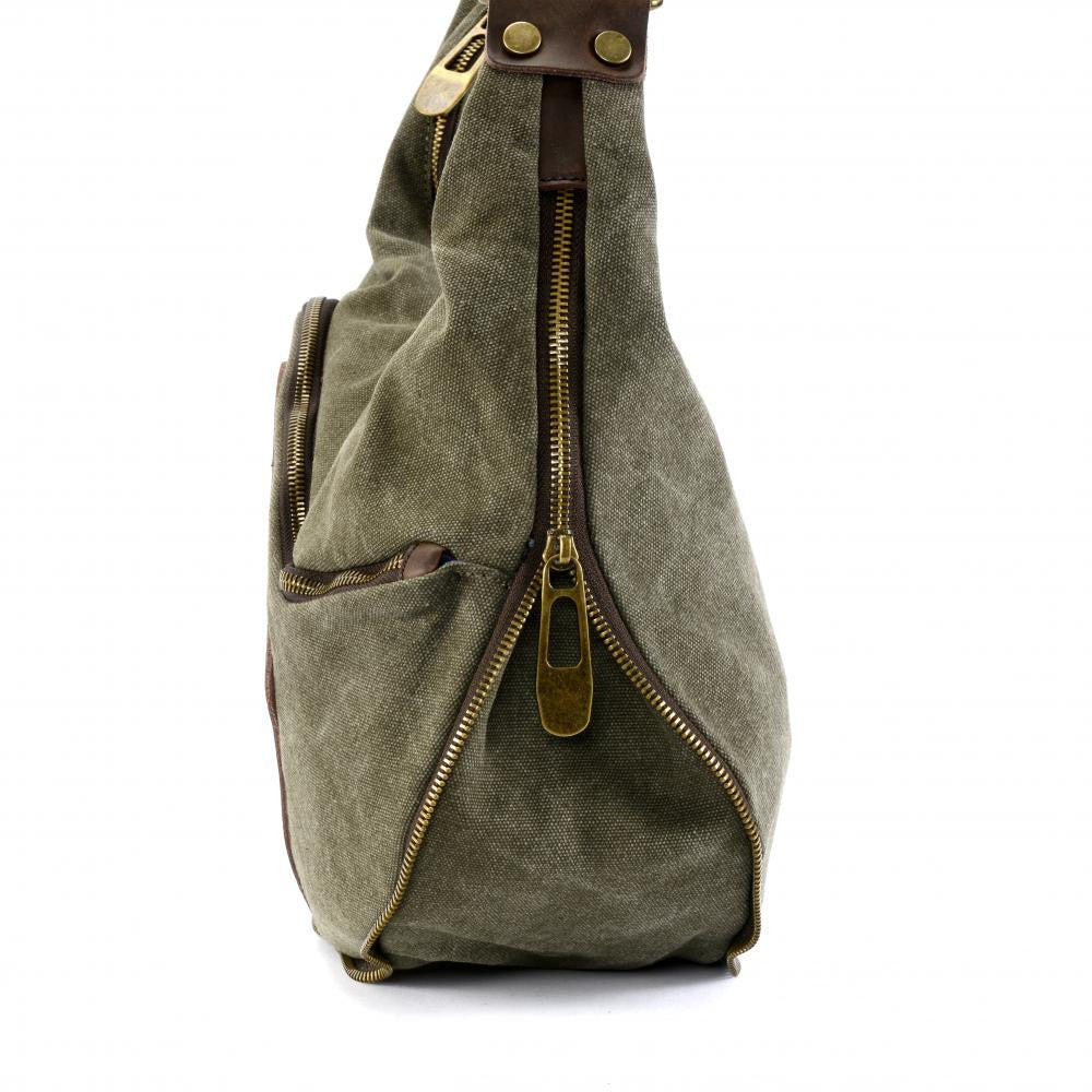 Sac besace holster en cuir italien et toile FEROE Vert olive - Image 4
