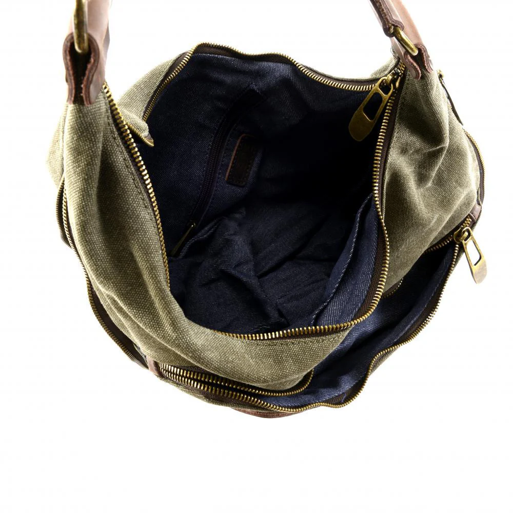 Sac besace holster en cuir italien et toile FEROE Vert olive - Image 5