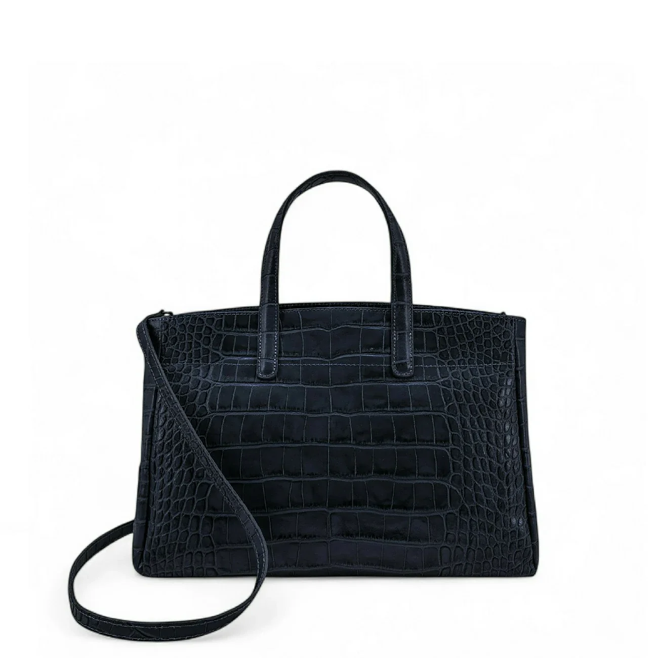 Sac cabas en cuir verni façon croco BE LADY Bleu marine - Image 4