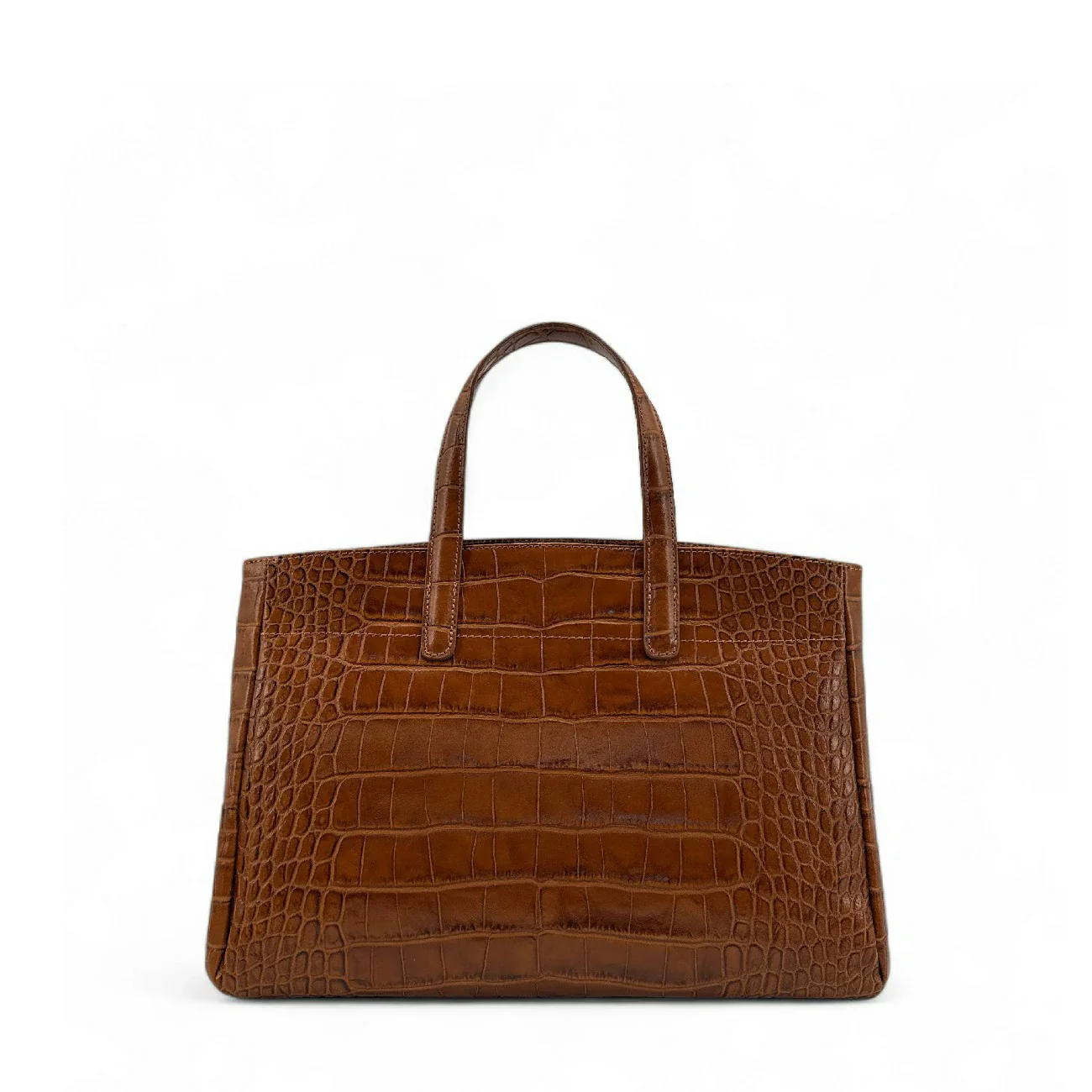 Sac cabas en cuir verni façon croco BE LADY Camel foncé - Image 3