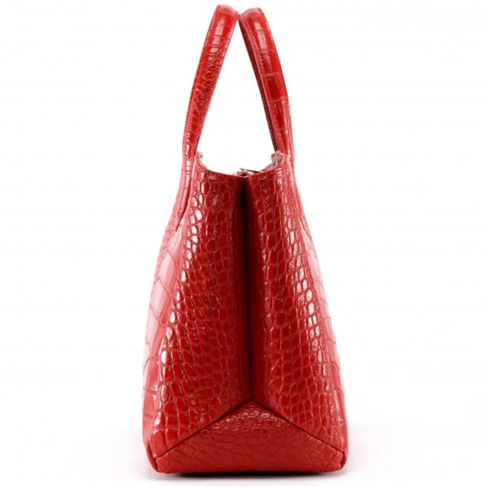 Sac cabas en cuir verni façon croco BE LADY Rouge garance - Image 3