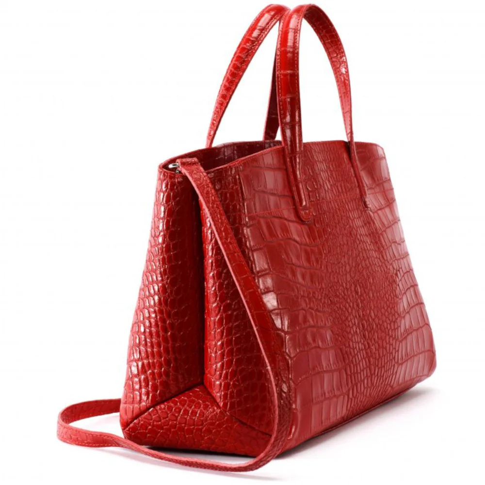 Sac cabas en cuir verni façon croco BE LADY Rouge garance - Image 4