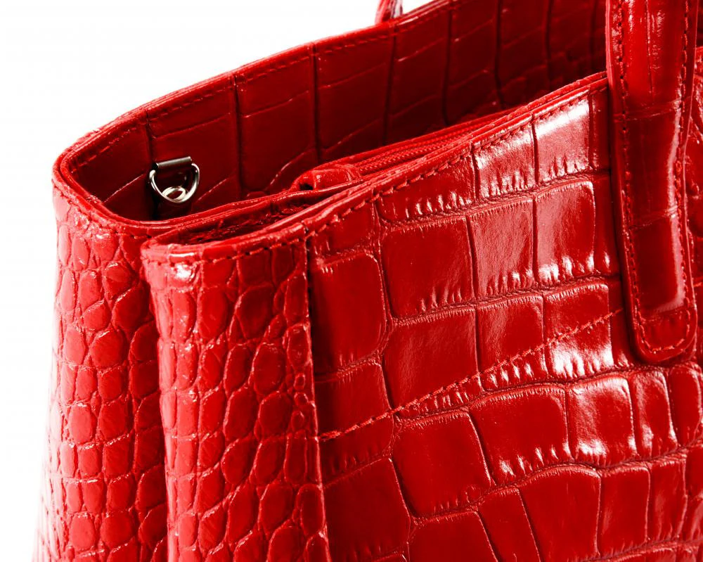 Sac cabas en cuir verni façon croco BE LADY Rouge garance - Image 5