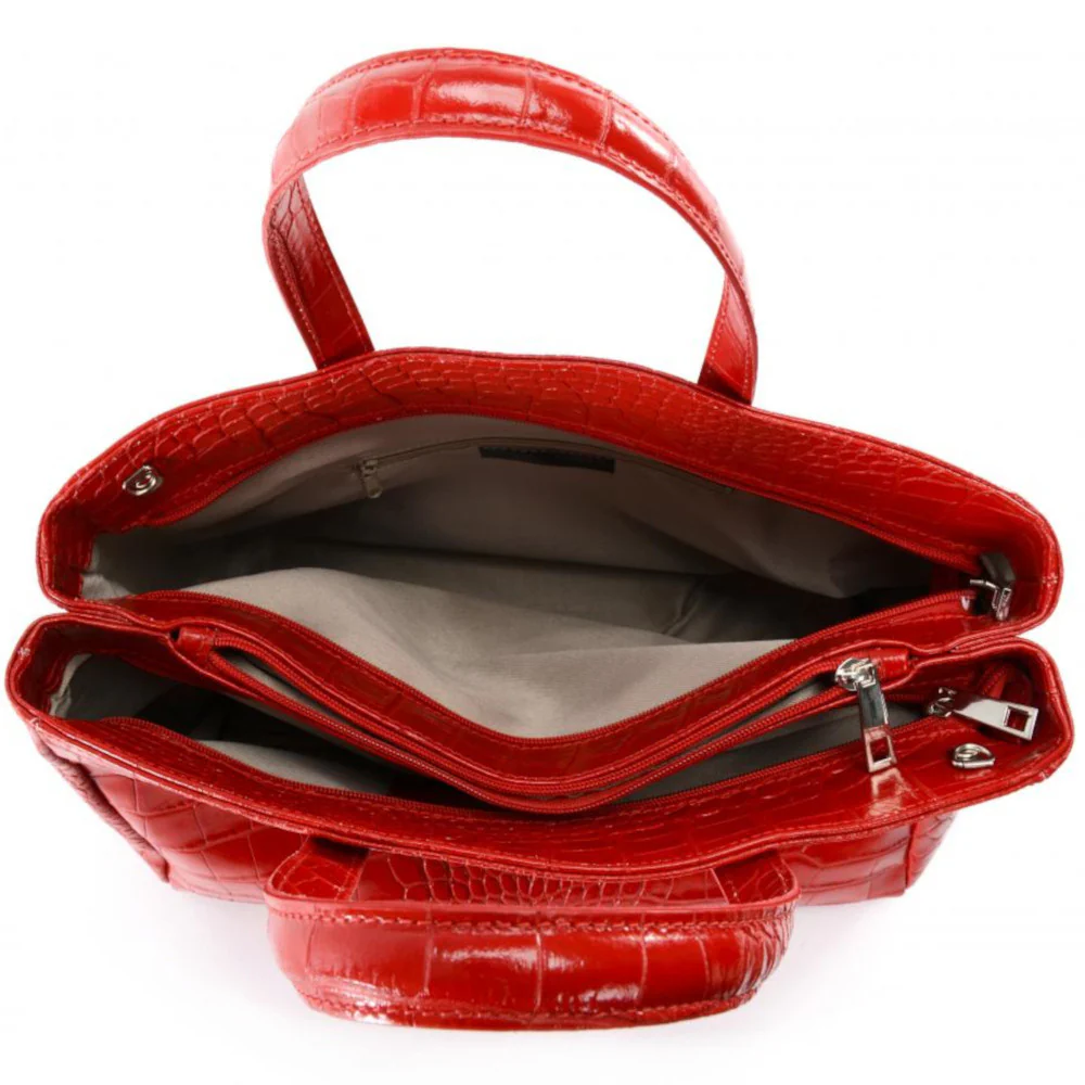 Sac cabas en cuir verni façon croco BE LADY Rouge garance - Image 6