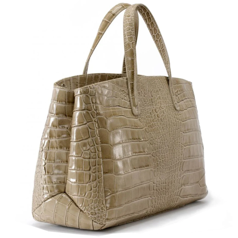 Sac cabas en cuir verni façon croco BE LADY Taupe clair - Image 2