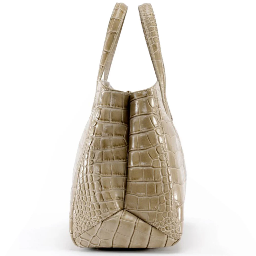 Sac cabas en cuir verni façon croco BE LADY Taupe clair - Image 3