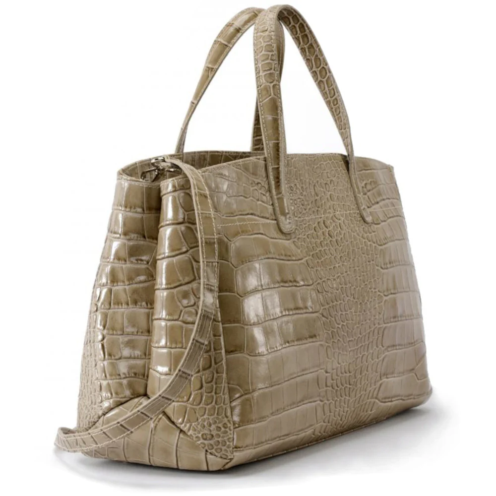 Sac cabas en cuir verni façon croco BE LADY Taupe clair - Image 4