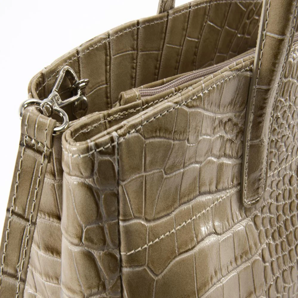 Sac cabas en cuir verni façon croco BE LADY Taupe clair - Image 5