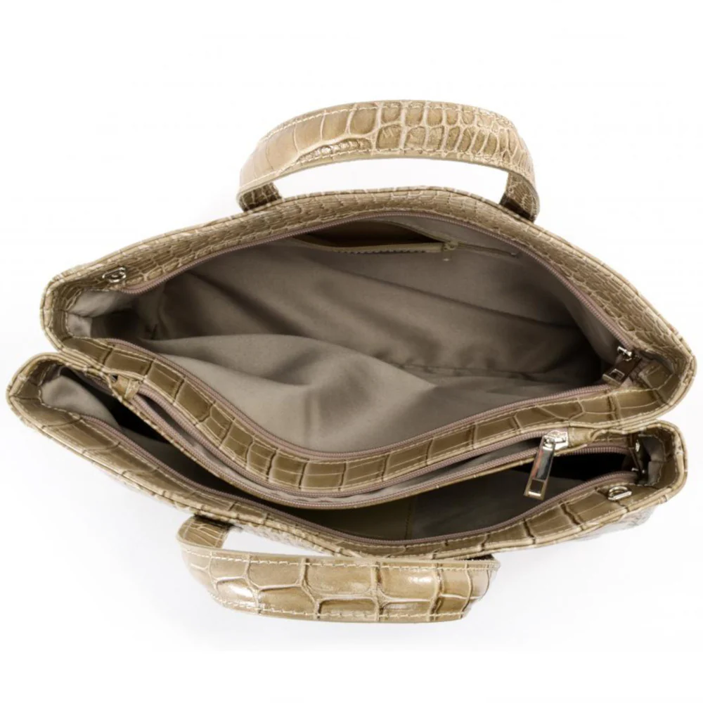 Sac cabas en cuir verni façon croco BE LADY Taupe clair - Image 6