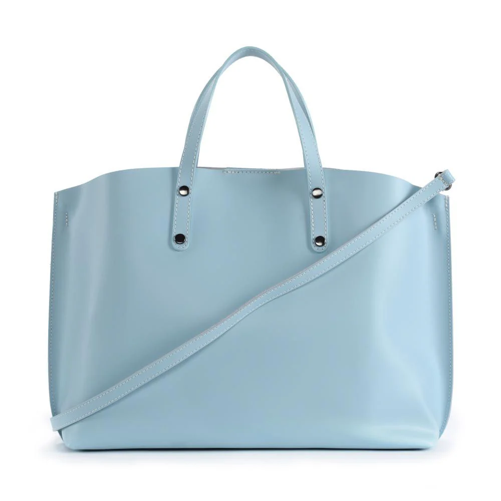Grand sac à main en cuir glacé CHANTILLY Bleu pastel - Image 3