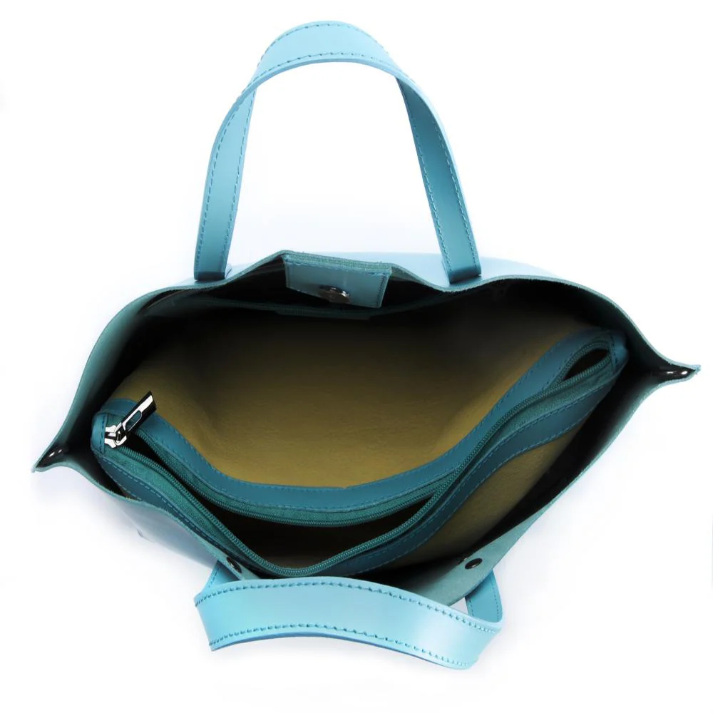 Grand sac à main en cuir glacé CHANTILLY Bleu pastel - Image 5
