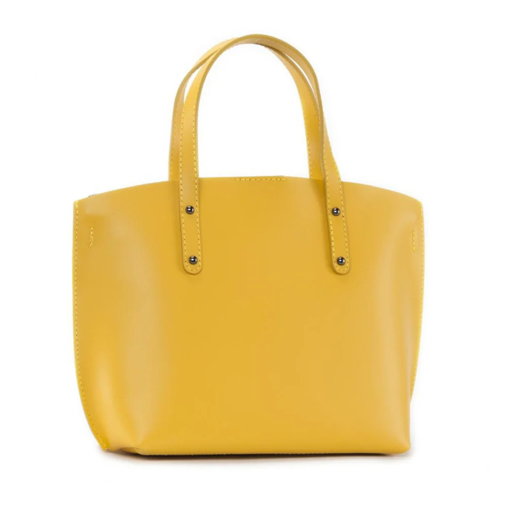 Grand sac à main en cuir glacé CHANTILLY Jaune tournesol - Image 3