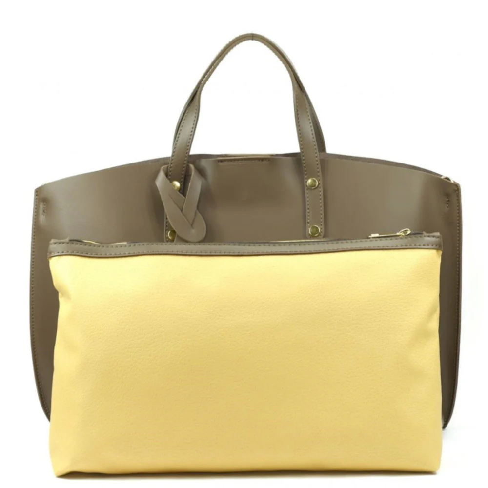 Grand sac à main en cuir glacé CHANTILLY Taupe foncé - Image 3