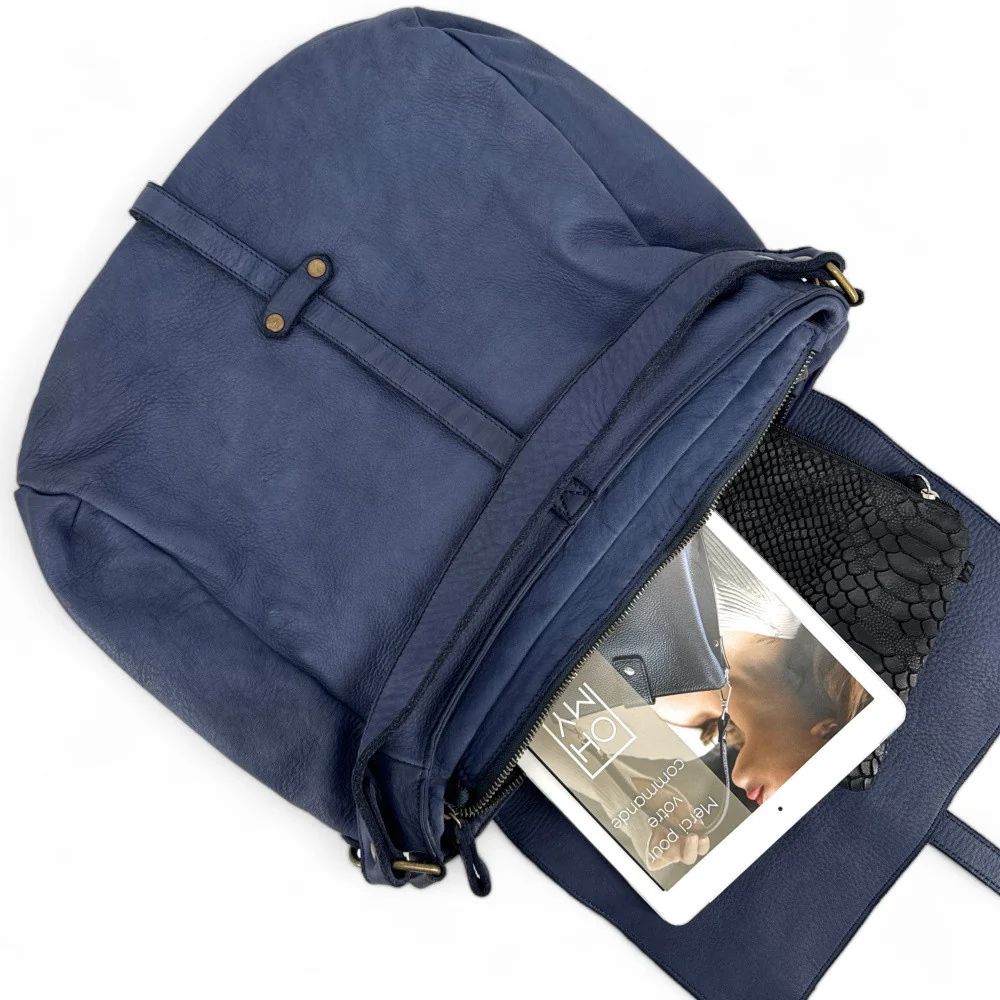 Sac messager en cuir vintage MISS CODY Bleu profond - Image 4