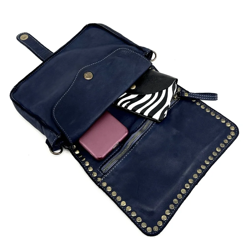 Sac besace à bandoulière en cuir vintage MISS SHAN Bleu marine - Image 3