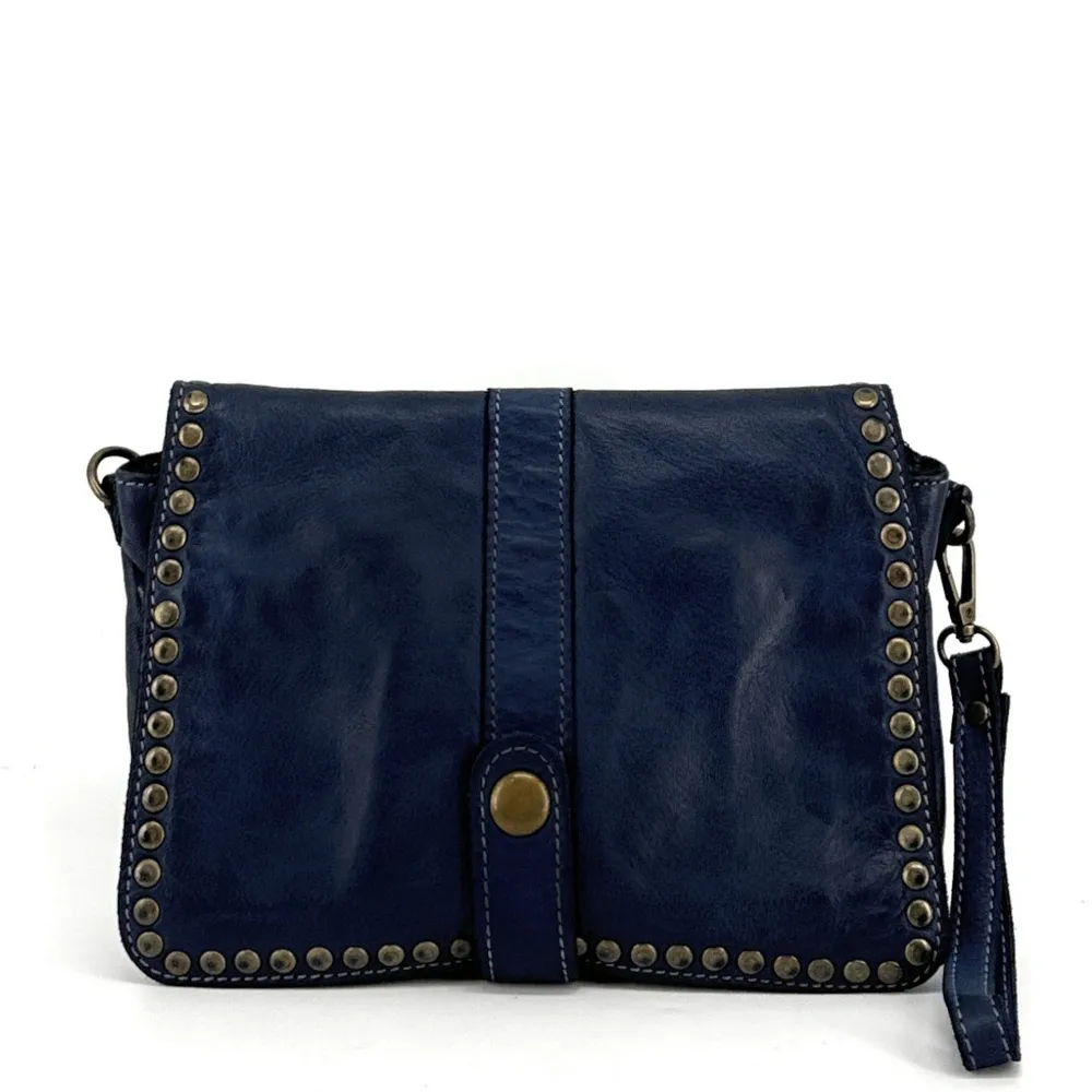 Sac besace à bandoulière en cuir vintage MISS SHAN Bleu marine - Image 5