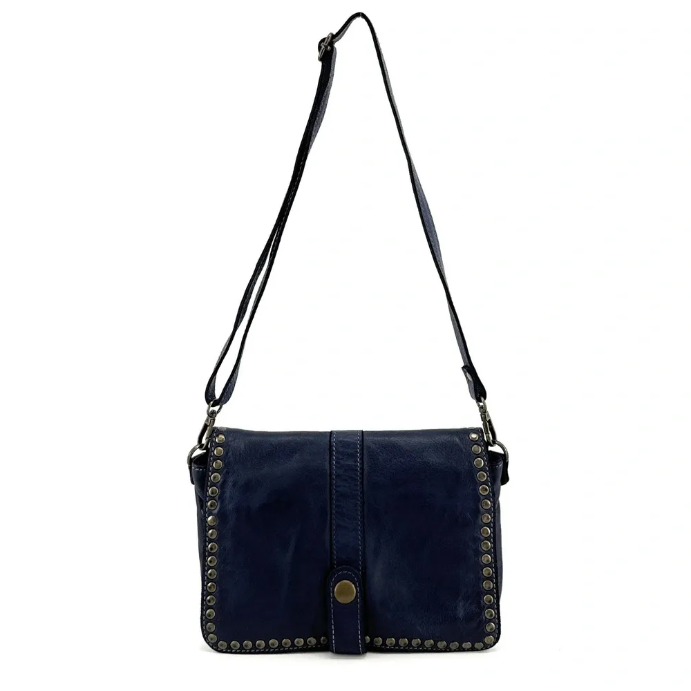 Sac besace à bandoulière en cuir vintage MISS SHAN Bleu marine - Image 7