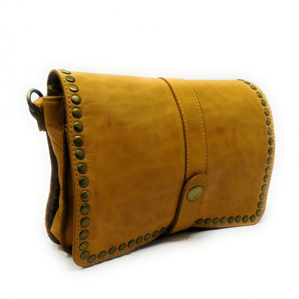 Sac besace à bandoulière en cuir vintage MISS SHAN Jaune Moutarde - Image 2