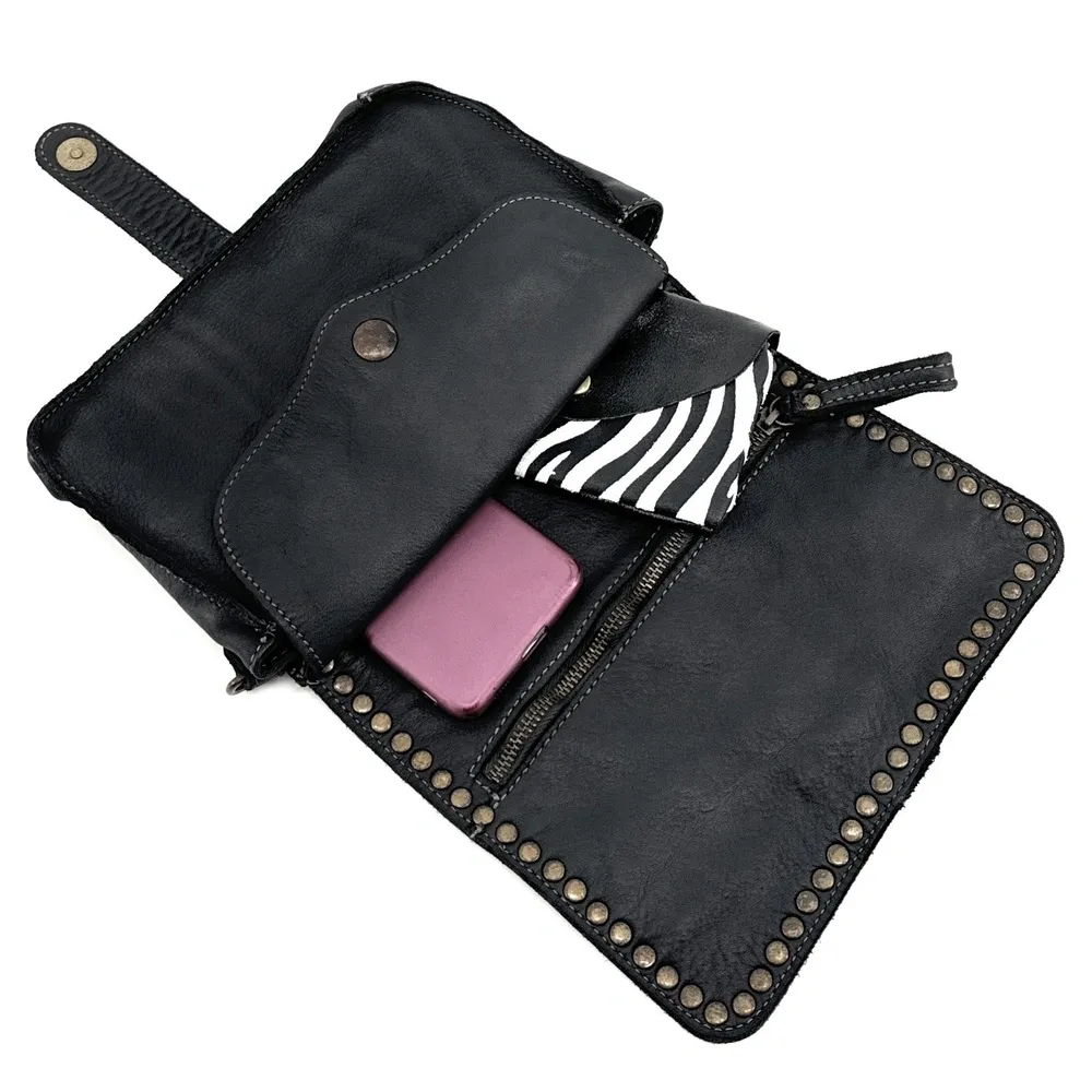 Sac besace à bandoulière en cuir vintage MISS SHAN Noir - Image 3