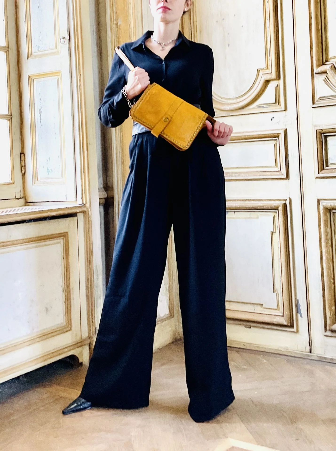 Sac besace à bandoulière en cuir vintage MISS K Jaune Moutarde - Image 2