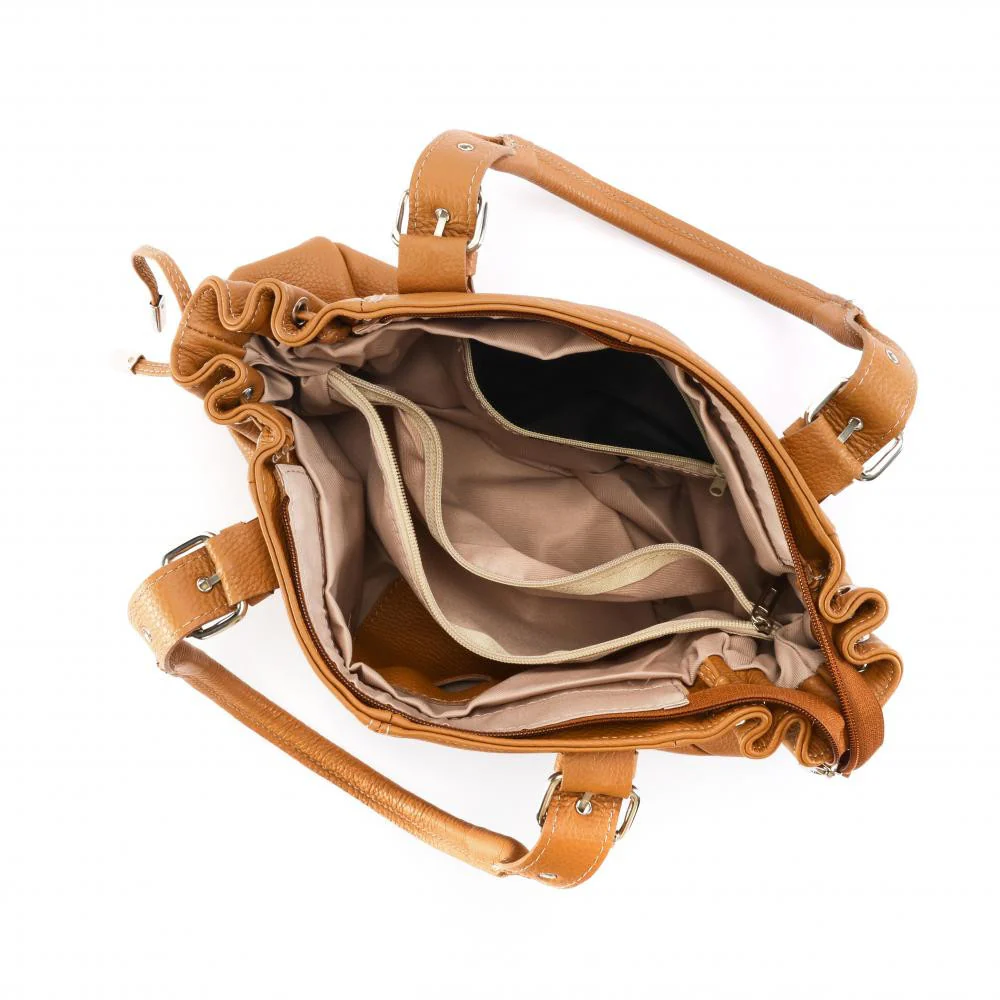 Sac bowling porté épaule en cuir grainé PRINCESSE Camel clair - Image 5