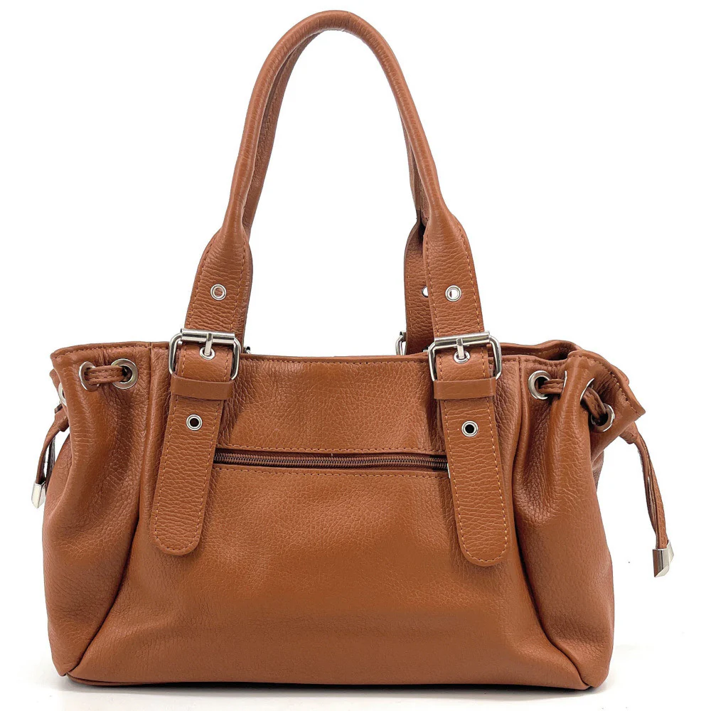 Sac bowling porté épaule en cuir grainé PRINCESSE Camel foncé - Image 2