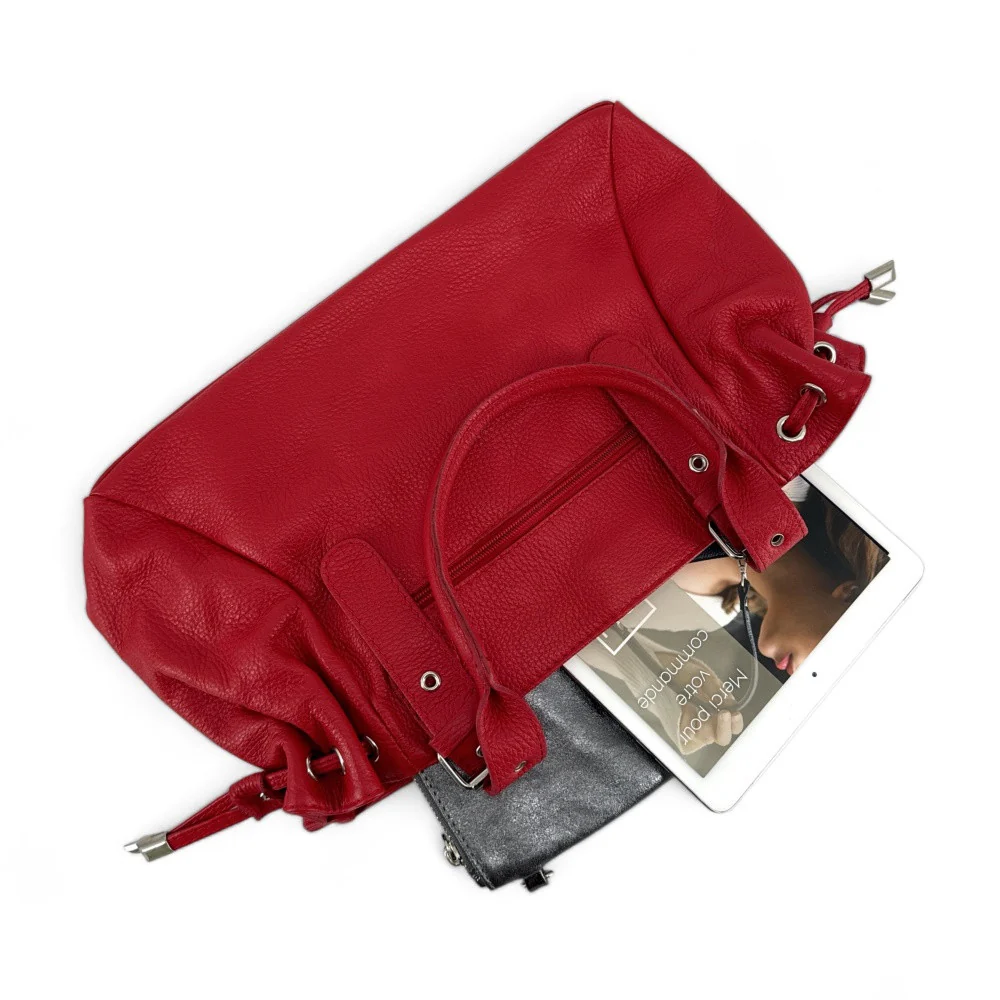 Sac bowling porté épaule en cuir grainé PRINCESSE Rouge garance - Image 3