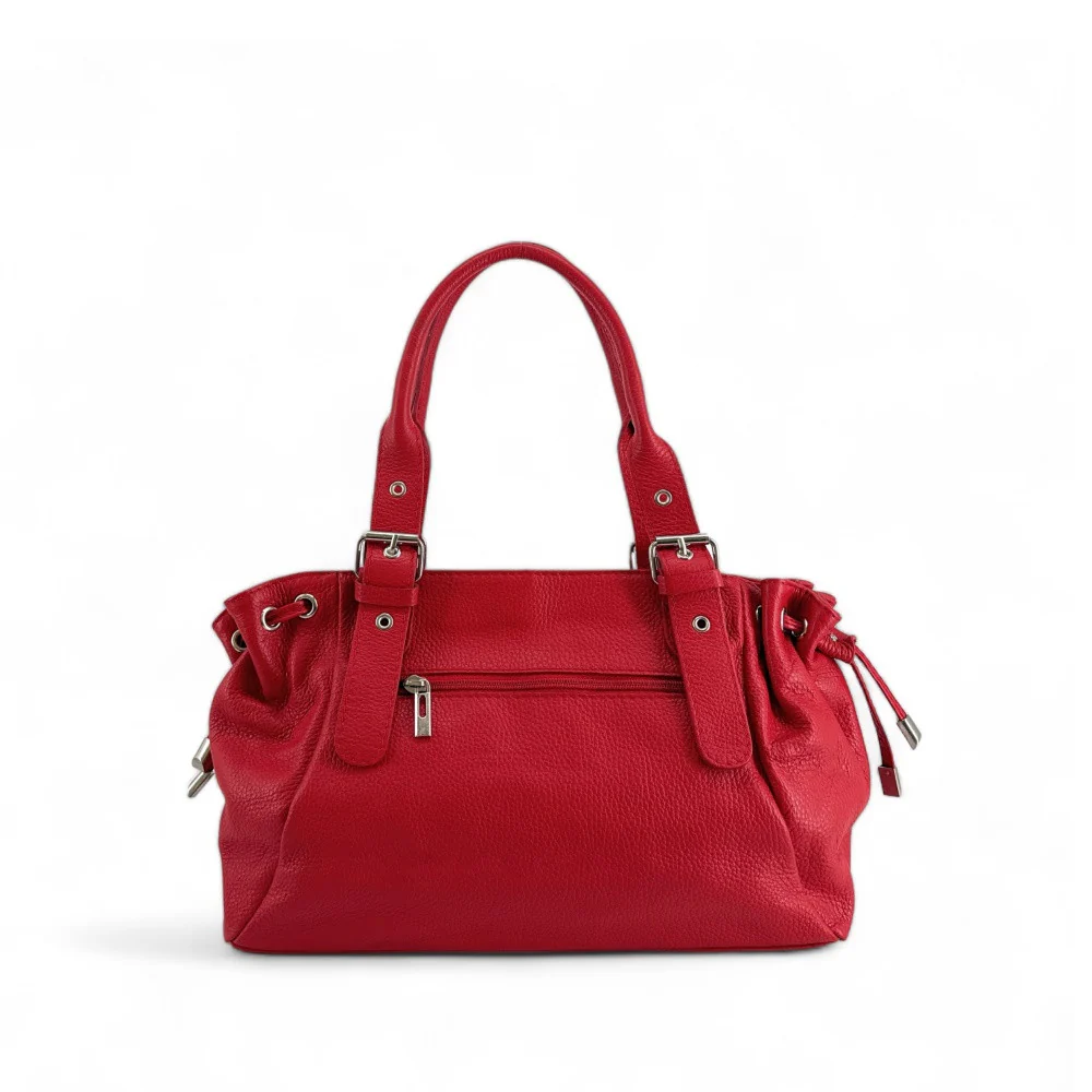 Sac bowling porté épaule en cuir grainé PRINCESSE Rouge garance - Image 4