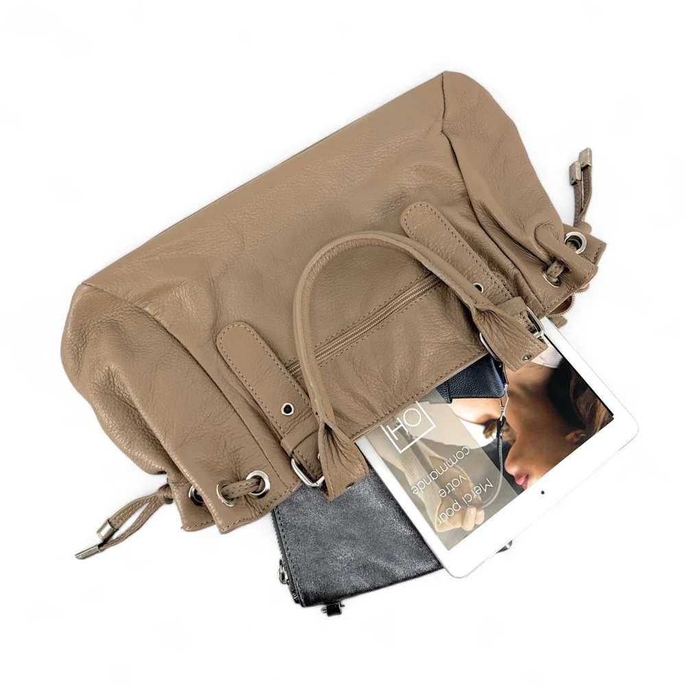 Sac bowling porté épaule en cuir grainé PRINCESSE Taupe - Image 5