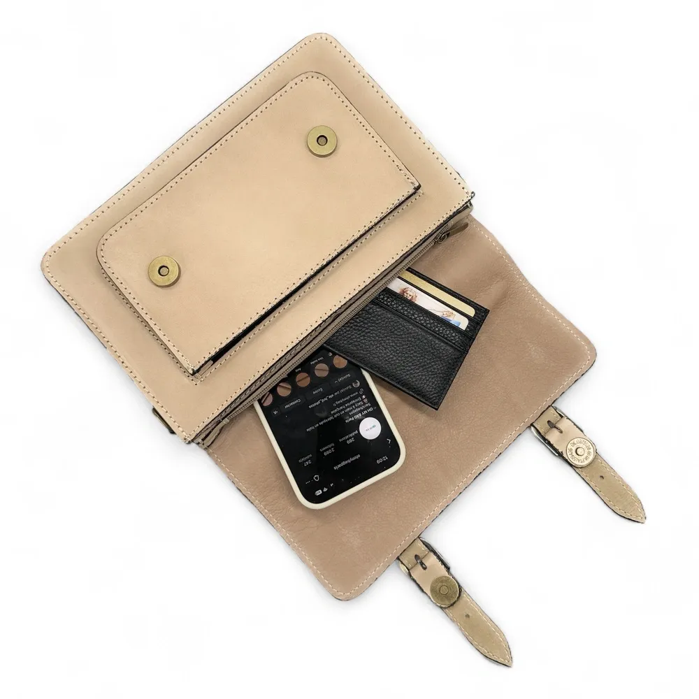 Sac à main en cuir lisse SAND Beige crème - Image 6