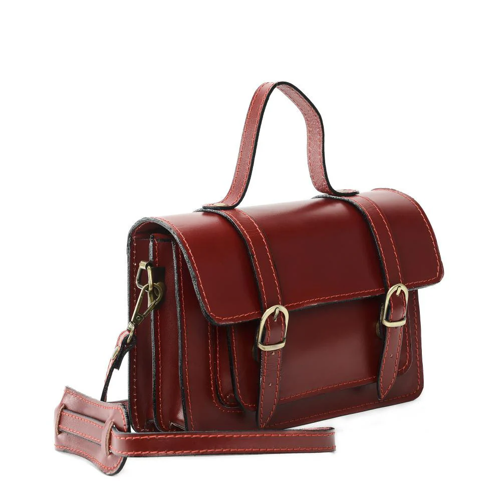 Sac à main en cuir lisse SAND Rouge foncé - Image 3