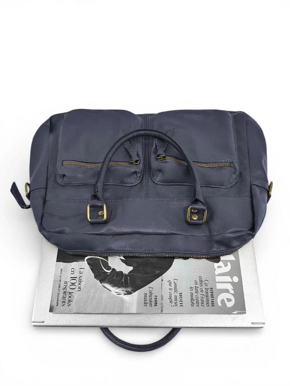 Sac à main en cuir lisse OMB MOSCOU Bleu marine - Image 4