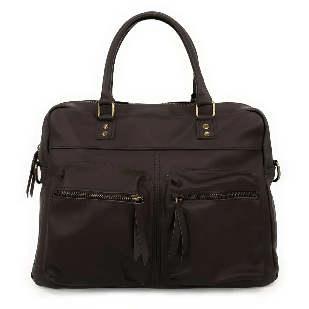 Sac à main en cuir lisse OMB MOSCOU Chocolat - Image 4